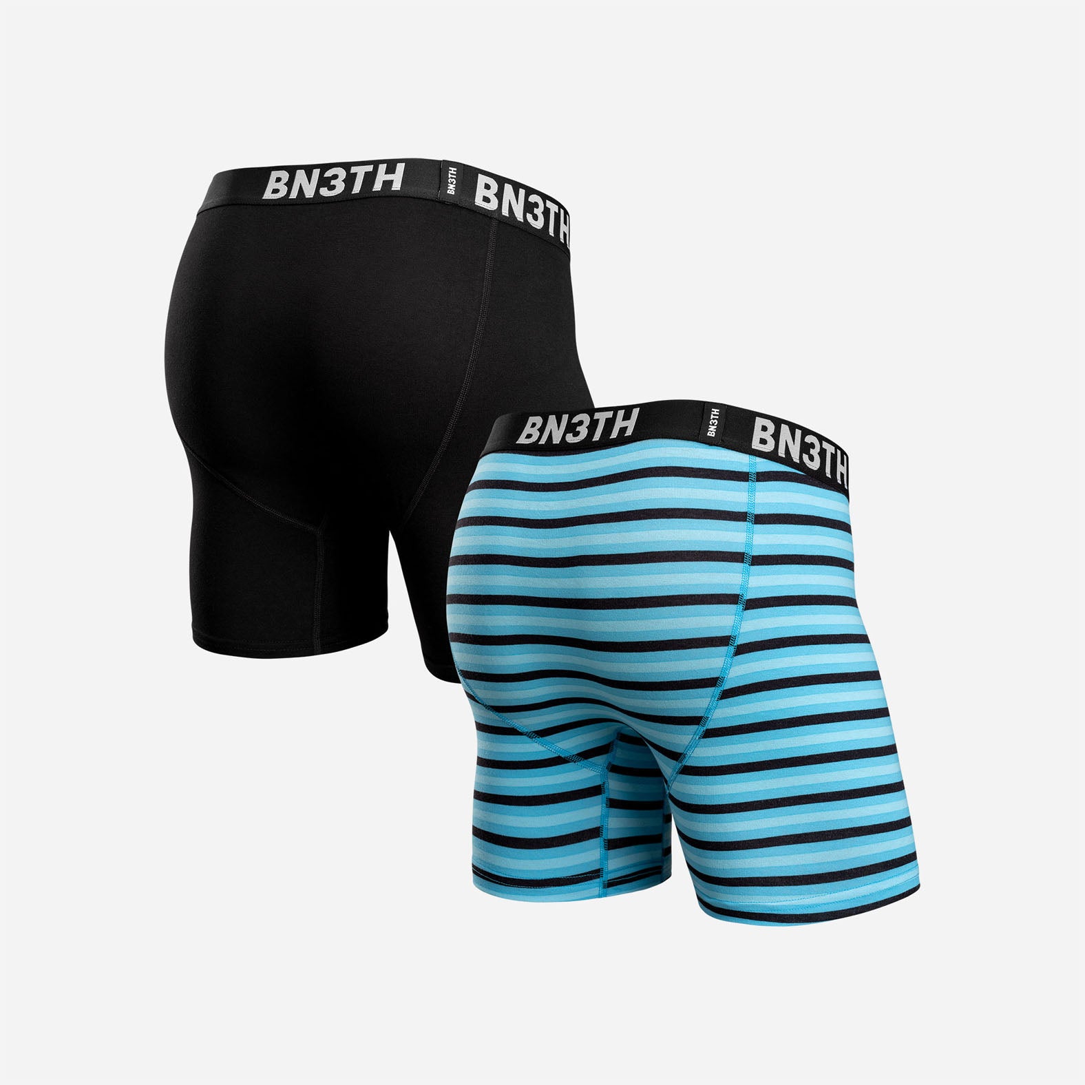 Outset Boxer Brief: Black/Mini Tricolor Stripe Turquoise 2 Pack