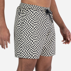 Agua Volley X 2N1 Swim Short 7”: Warped Checker Vanilla